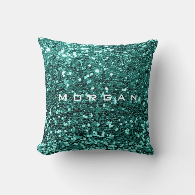 Glitter Name Mode Sequin Mint Blauwgroen Aquatic Kussen (Voorkant)