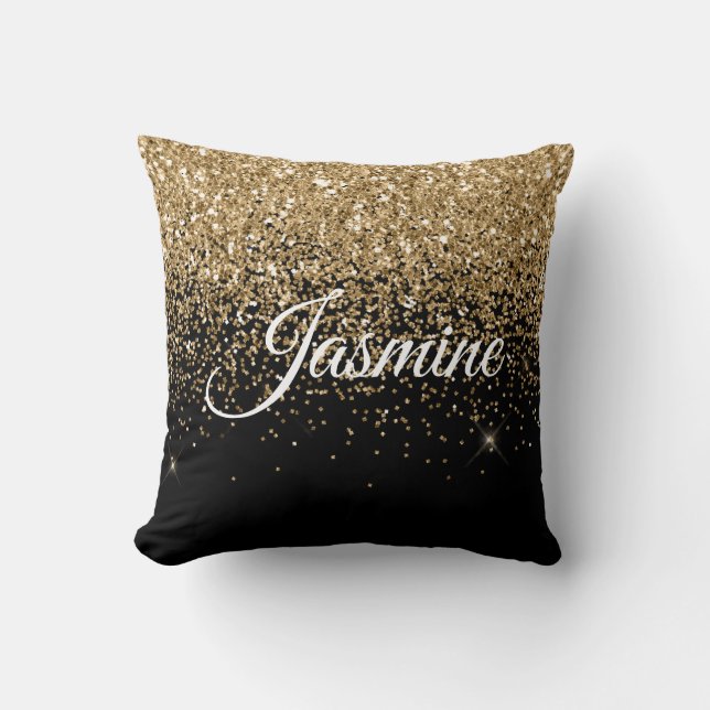 Glitter Name Pillow Black Kussen (Voorkant)