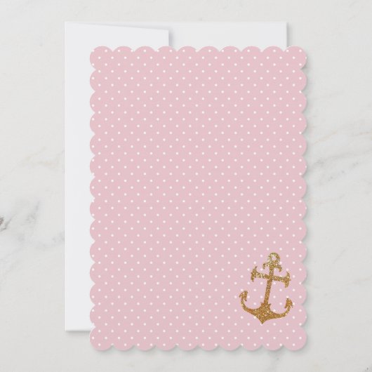 Glitter Nautical Girl Baby shower Invitation II Kaart (Achterkant)