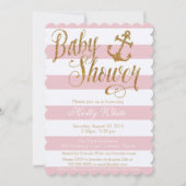 Glitter Nautical Girl Baby shower Invitation II Kaart (Voorkant)