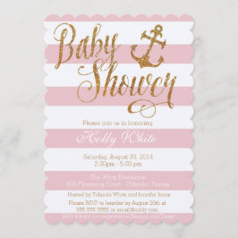 Glitter Nautical Girl Baby shower Invitation II Kaart