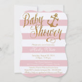 Glitter Nautical Girl Baby shower Invitation Kaart (Voorkant)