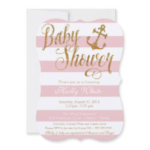 Glitter Nautical Girl Baby shower Invitation