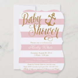 Glitter Nautical Girl Baby shower Invitation Kaart