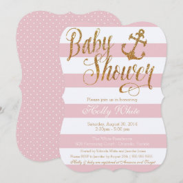 Glitter Nautical Girl Baby shower Invitation Kaart