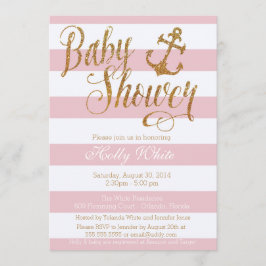 Glitter Nautical Girl Baby shower Kaart