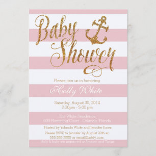 Glitter Nautical Girl Baby shower Kaart