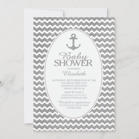 Glitter nautische anker Baby shower uitnodiging (Voorkant)