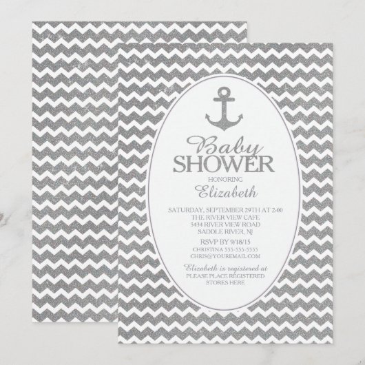 Glitter nautische anker Baby shower uitnodiging (Voorkant / Achterkant)