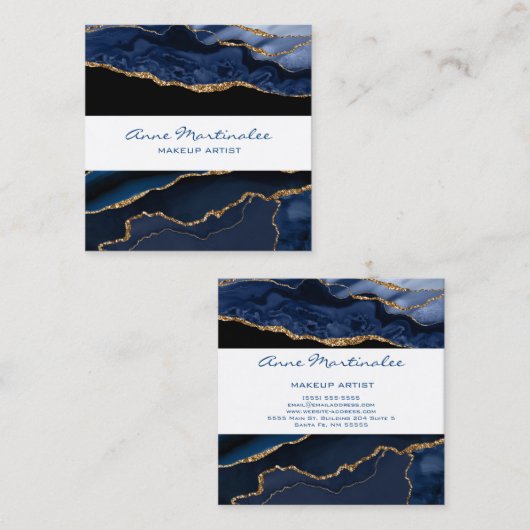 Glitter Navy Agate Square Visitekaartje (Voorkant / Achterkant)