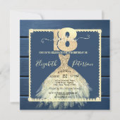 Glitter Navy Blue Wood 18th Birthday Kaart (Voorkant)