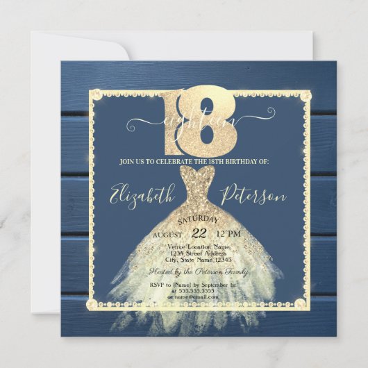 Glitter Navy Blue Wood 18th Birthday Kaart (Voorkant)