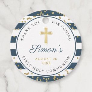 Glitter Navy Stripes First Heilige Communie Bedankjes Labels