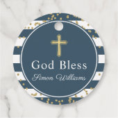 Glitter Navy Stripes First Heilige Communie Bedankjes Labels (Achterkant)