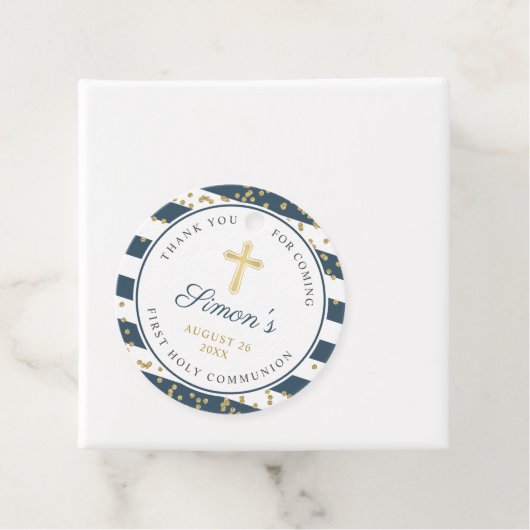 Glitter Navy Stripes First Heilige Communie Bedankjes Labels (In situ)