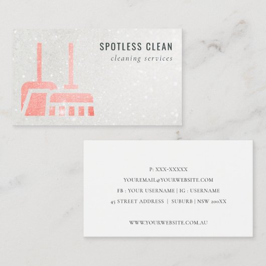 Glitter Neon Oranje Shiny Broom Cleaning Service Visitekaartje (Voorkant / Achterkant)