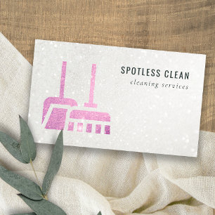 Glitter Neon Pink Broom Cleaner Cleaner Service Visitekaartje
