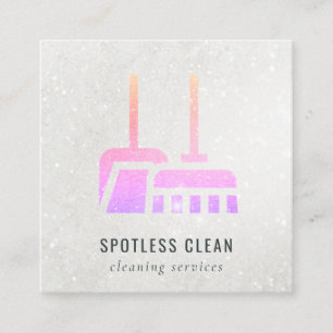 Glitter Neon Pink Oranje Broom Cleaning Service Vierkante Visitekaartje