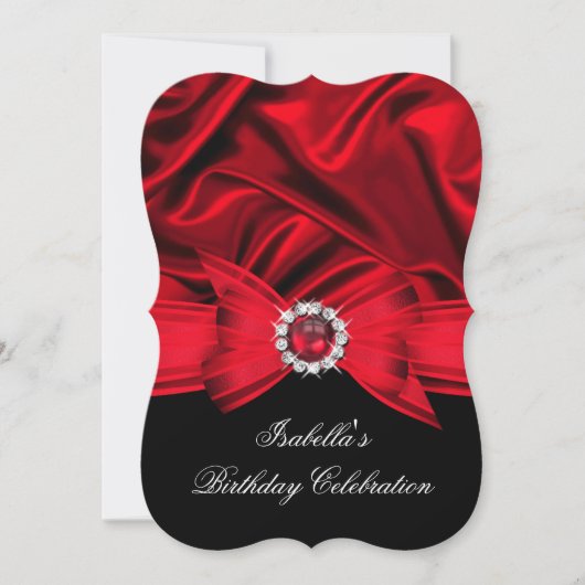 Glitter Nepjuweel Rode Strik Zwarte Verjaardagsfee Kaart (Voorkant)