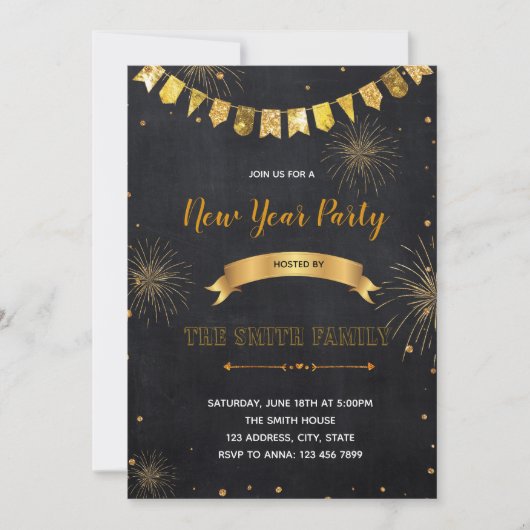 Glitter New Years Eve Invitation Kaart (Voorkant)