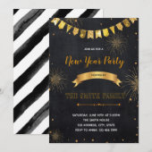 Glitter New Years Eve Invitation Kaart (Voorkant / Achterkant)