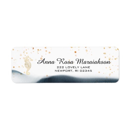 *~*Glitter Oceaan Nautilus Strand ZEEPAARD Goud Etiket (Voorkant)