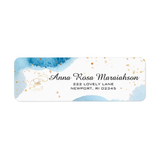 *~*Glitter Ocean Gold Nautical Beach LOBSTER Etiket (Voorkant)