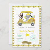 Glitter Olifant & Aap Golf Baby Shower Kaart (Voorkant)
