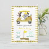 Glitter Olifant & Aap Golf Baby Shower Kaart (Staand voorkant)