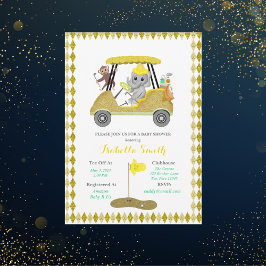 Glitter Olifant & Aap Golf Baby Shower Kaart