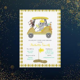 Glitter Olifant & Aap Golf Baby Shower Kaart