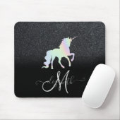 Glitter Ombre Black Monogram Holographic Unicorn Muismat (Met muis)