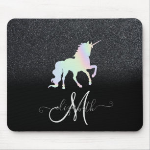 Glitter Ombre Black Monogram Holographic Unicorn Muismat
