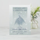 Glitter ombre dusty blue jurk zestien kaart (Staand voorkant)