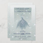 Glitter ombre dusty blue jurk zestien kaart (Voorkant / Achterkant)