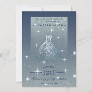 Glitter ombre dusty blue jurk, zestien zoete inval kaart