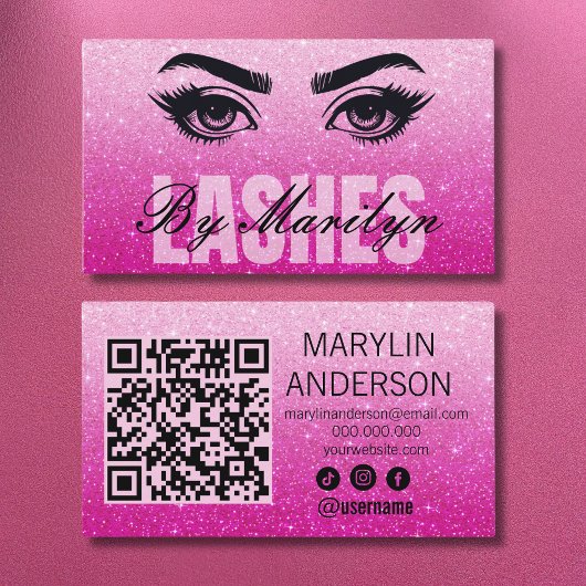 Glitter Ombre Elegant Lash Scannable QR-code Visitekaartje