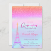 Glitter Ombre, Holographic Eiffel Tower Quinceaner Kaart (Voorkant)