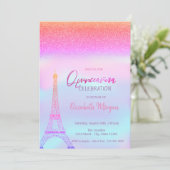 Glitter Ombre, Holographic Eiffel Tower Quinceaner Kaart (Staand voorkant)