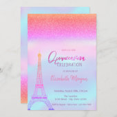 Glitter Ombre, Holographic Eiffel Tower Quinceaner Kaart (Voorkant / Achterkant)