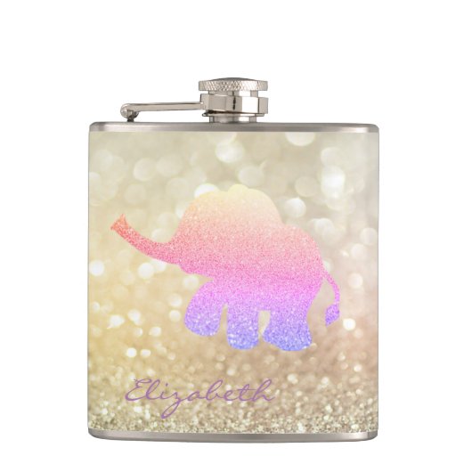 Glitter Ombre Olifant, Bokeh - Persoonlijk Heupfles (Voorkant)