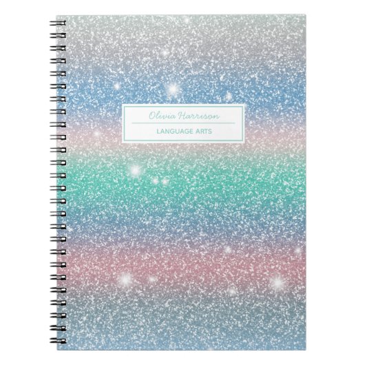 Glitter Ombre Rainbow Naam en onderwerp Notitieboek (Voorkant)