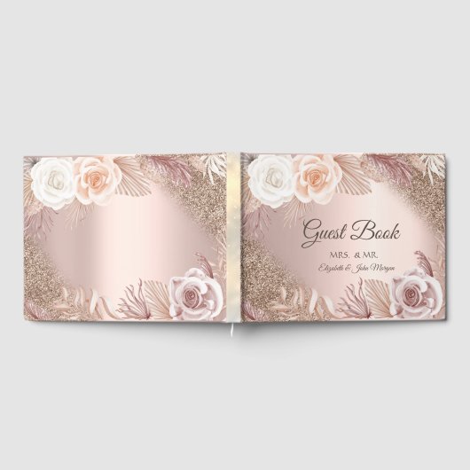 Glitter Ombre Roos Gold Boho Flowers Wedding Gastenboek (Volledig)