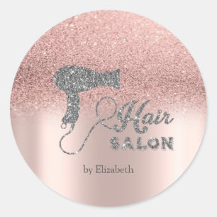 Glitter Ombre Roos Gold, Silver Hairdryer Ronde Sticker