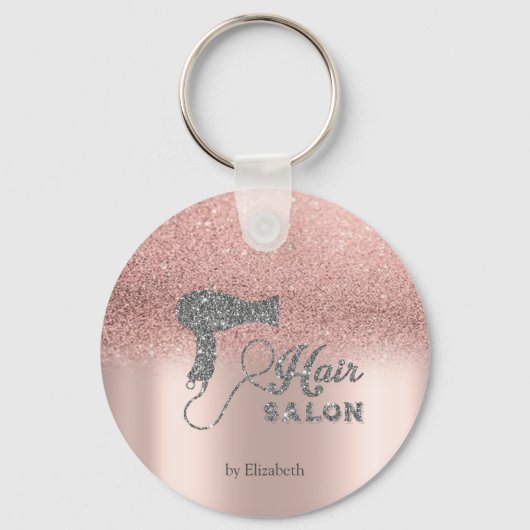 Glitter Ombre Roze Goud Hartjes, Föhn Sleutelhanger (Voorkant)