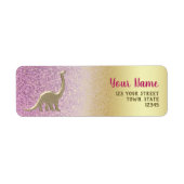 Glitter Ombre Roze & Gouden Dinosaurus Retouradres Etiket (Voorkant)
