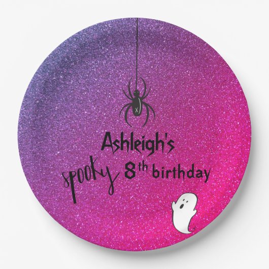 Glitter Ombre Spider Ghost Glam Halloween Papieren Bordje (Voorkant)