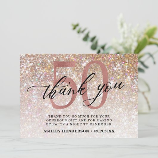 Glitter Ombre Sweet 50th Birthday Bedankkaart (Staand voorkant)