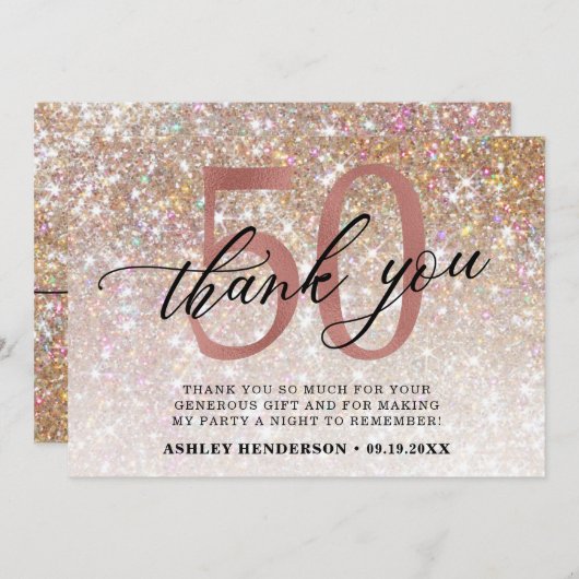 Glitter Ombre Sweet 50th Birthday Bedankkaart (Voorkant / Achterkant)