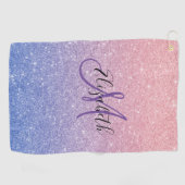 Glitter Ombre Trendy Monogram Gift Paarse Golfhanddoek (Horizontaal)